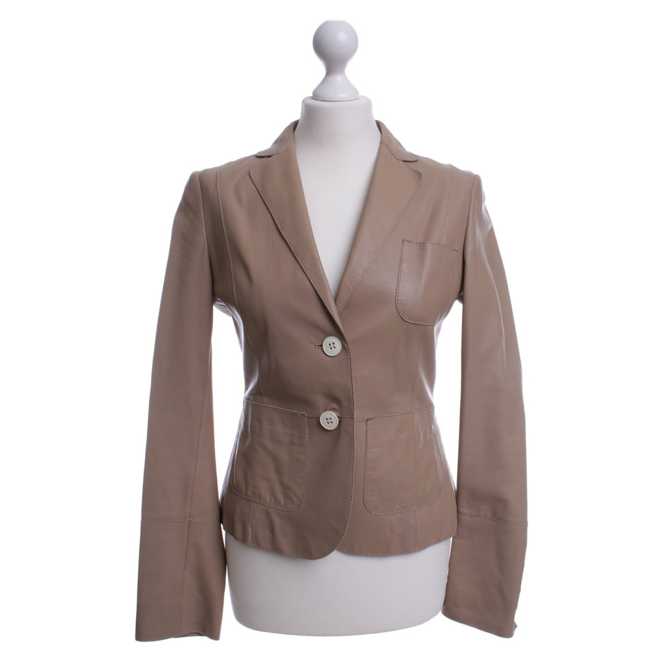 Hugo Boss Giacca in pelle con cuciture decorative in beige