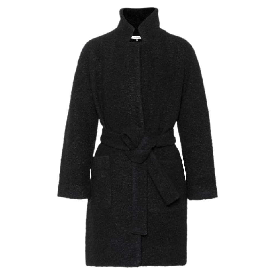 Ganni Jacke/Mantel aus Wolle in Schwarz