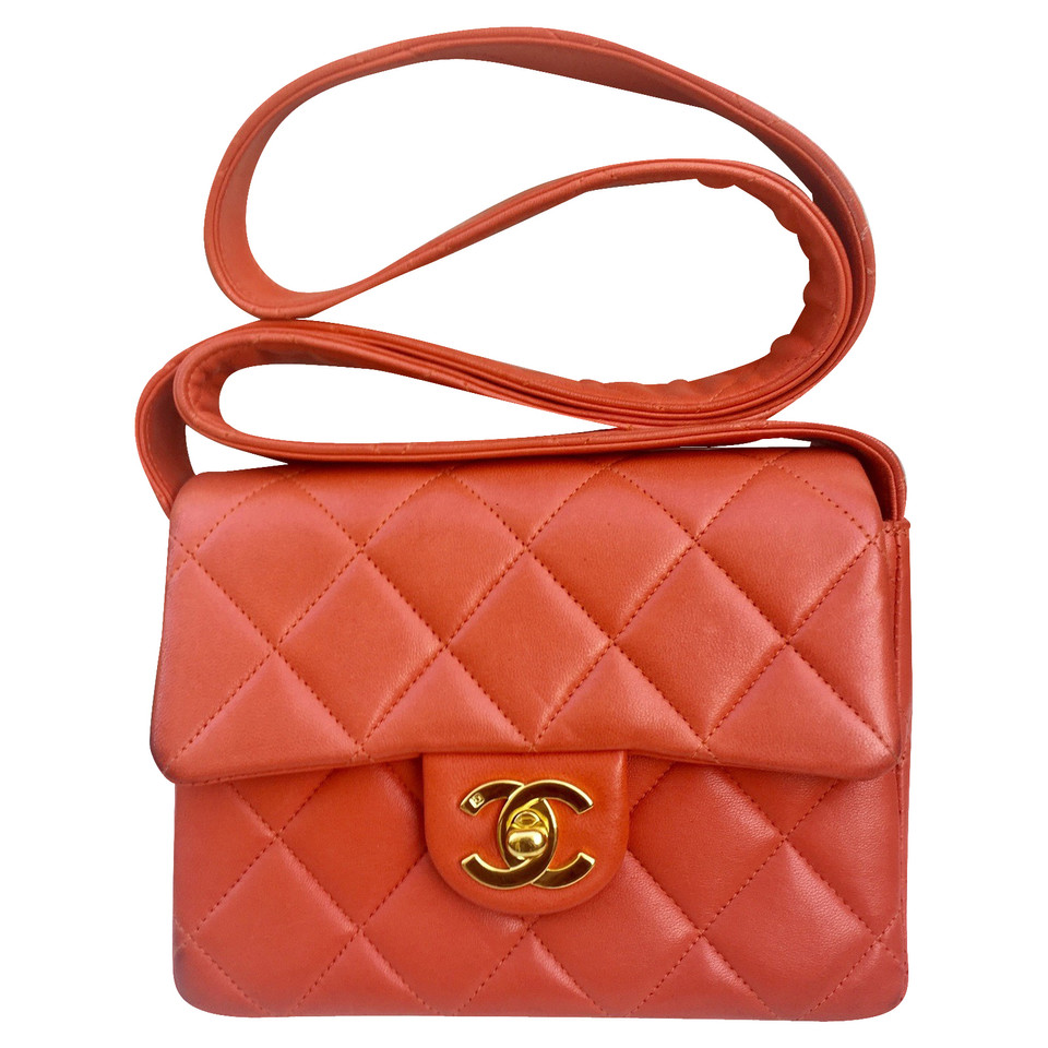Chanel Classic Flap Bag Mini Square Leer in Oranje