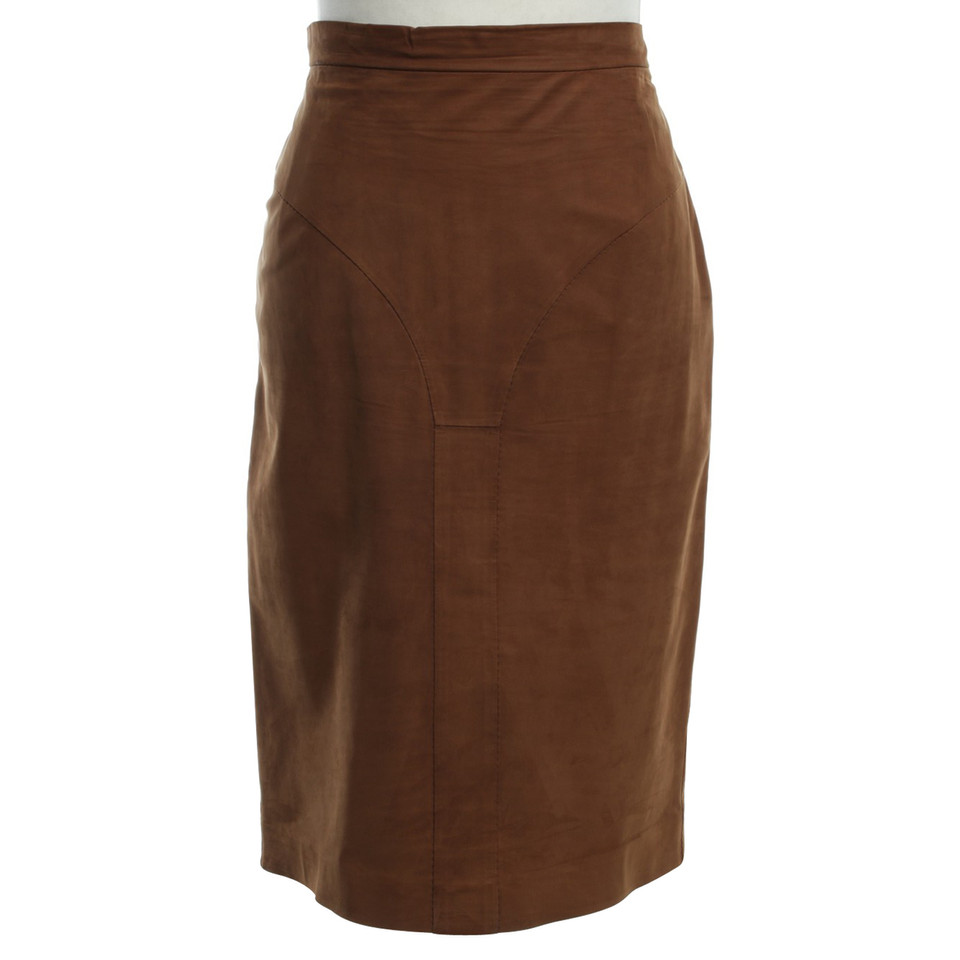 Yves Saint Laurent Lederen rok in bruin