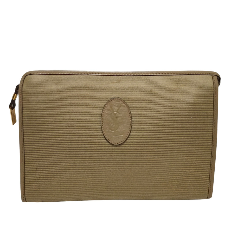 Yves Saint Laurent Clutch Bag Canvas in Beige