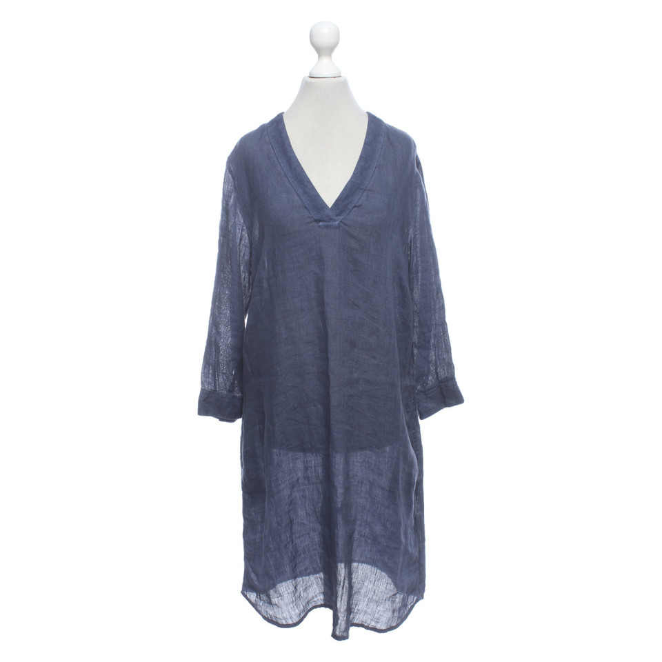 120% Lino Robe en Coton en Bleu