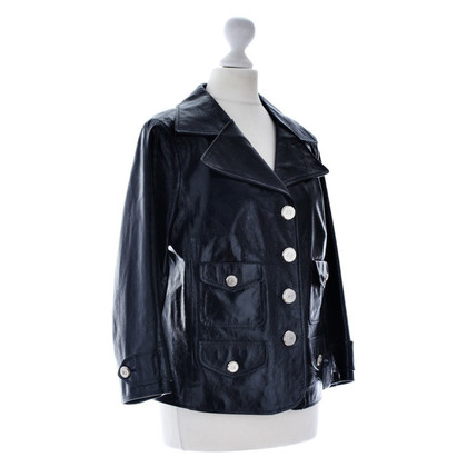 Escada Jacket leather jacket in navy blue