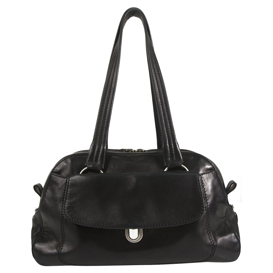 Prada Black Leather Duffel Style Bag