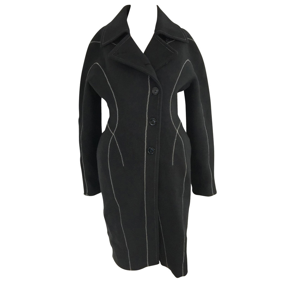 Mugler Jacke/Mantel aus Wolle in Schwarz