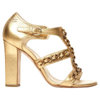 Chanel Goldfarbene Sandaletten