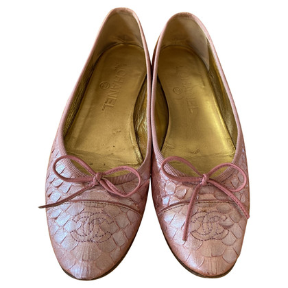 Chanel Slippers/Ballerina's Leer in Roze