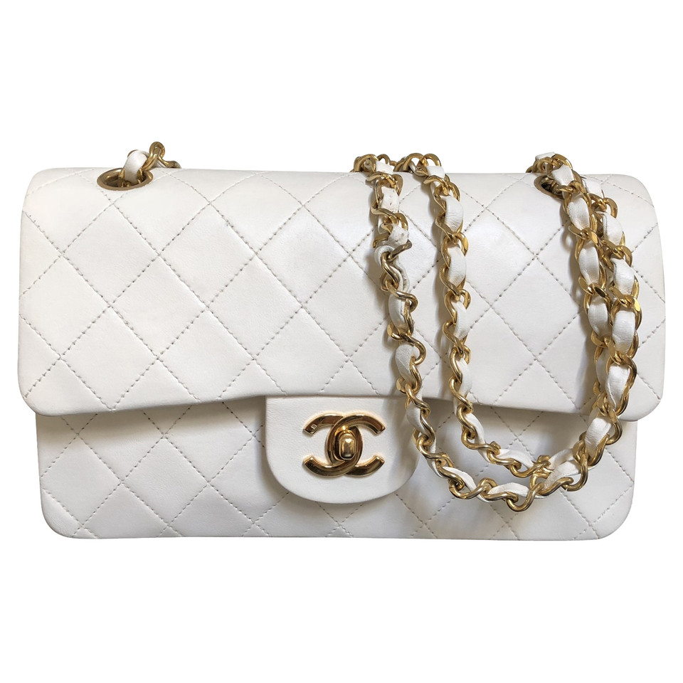 Chanel Classic Flap Bag Small Leer in Wit