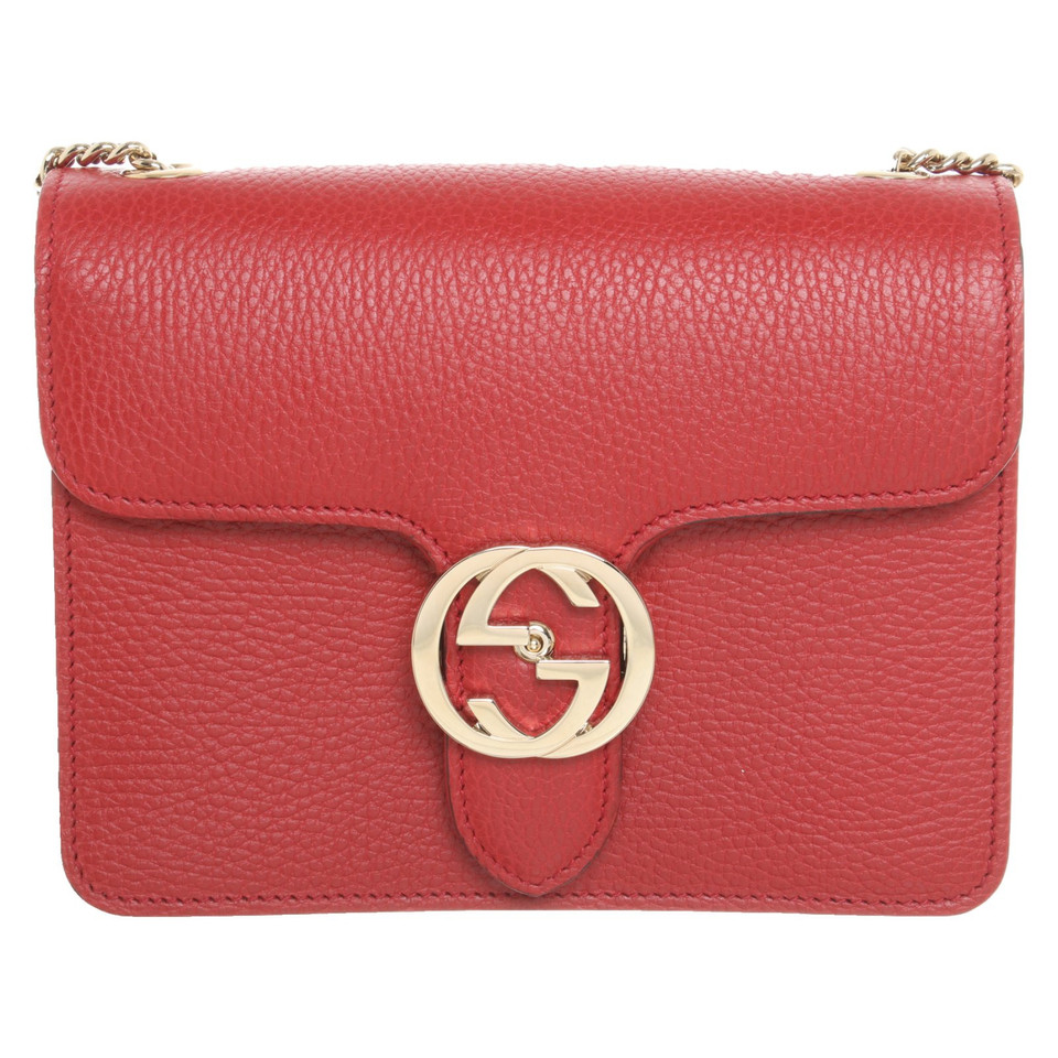 Gucci Interlocking Shoulder Bag Small aus Leder in Rot