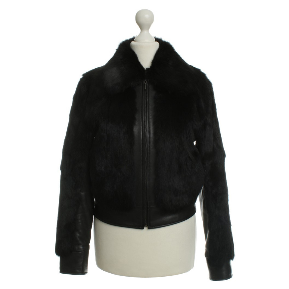 Stefanel Leather jacket with fur trim