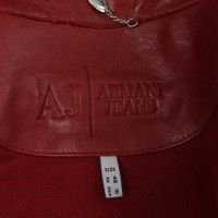 Armani Jeans Jacke/Mantel aus Leder in Bordeaux