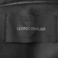 Cédric Charlier Lederen jas met textiel inzetstuk