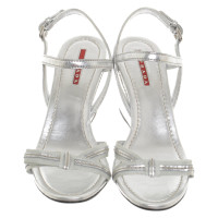 Prada Wedges Leather in Silvery