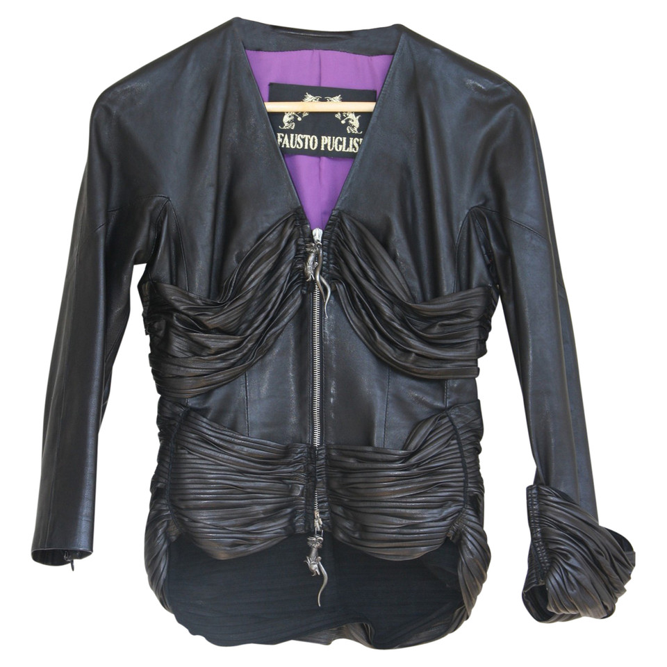 Fausto Puglisi Jacke/Mantel aus Leder in Schwarz