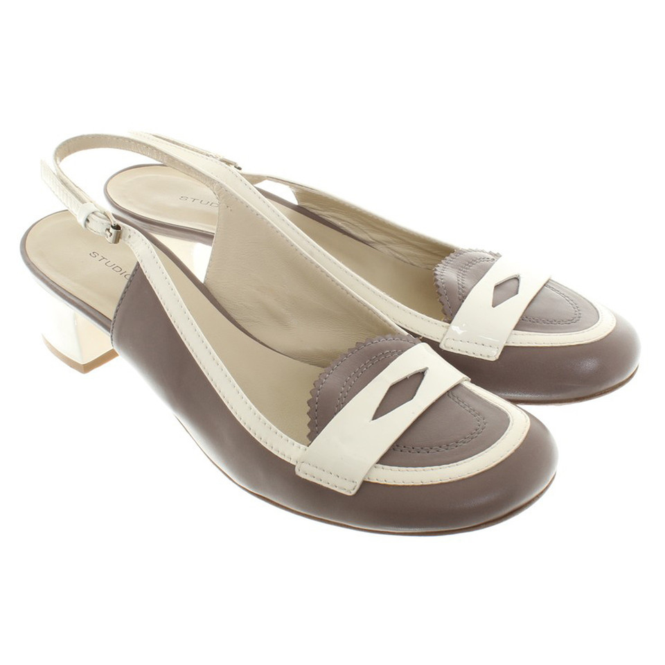 Pollini Sling Sandals in Taupe / White