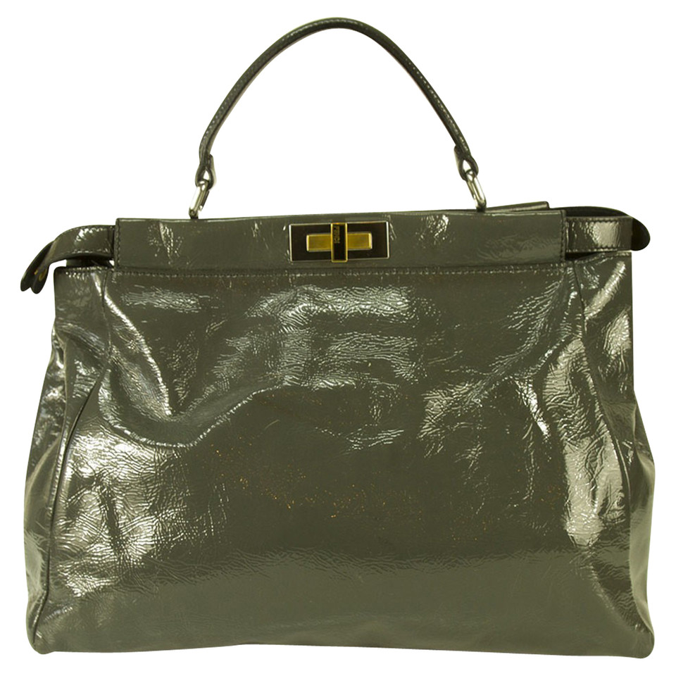 Fendi Peekaboo Bag Large Patent leather in Grey