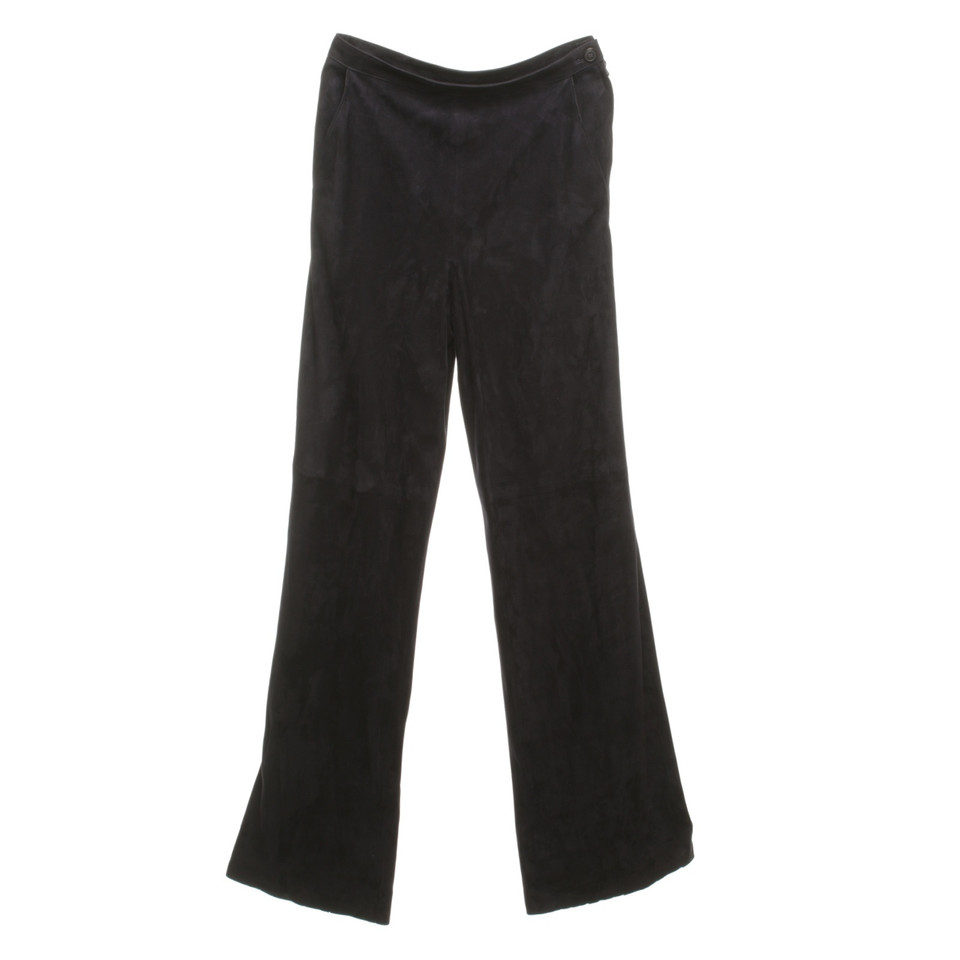 Hermès Pantalon en cuir bleu-noir
