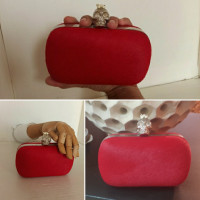 Alexander McQueen Skull Box Clutch. Fur in Red