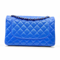 Chanel Classic Flap Bag Jumbo Leer in Blauw