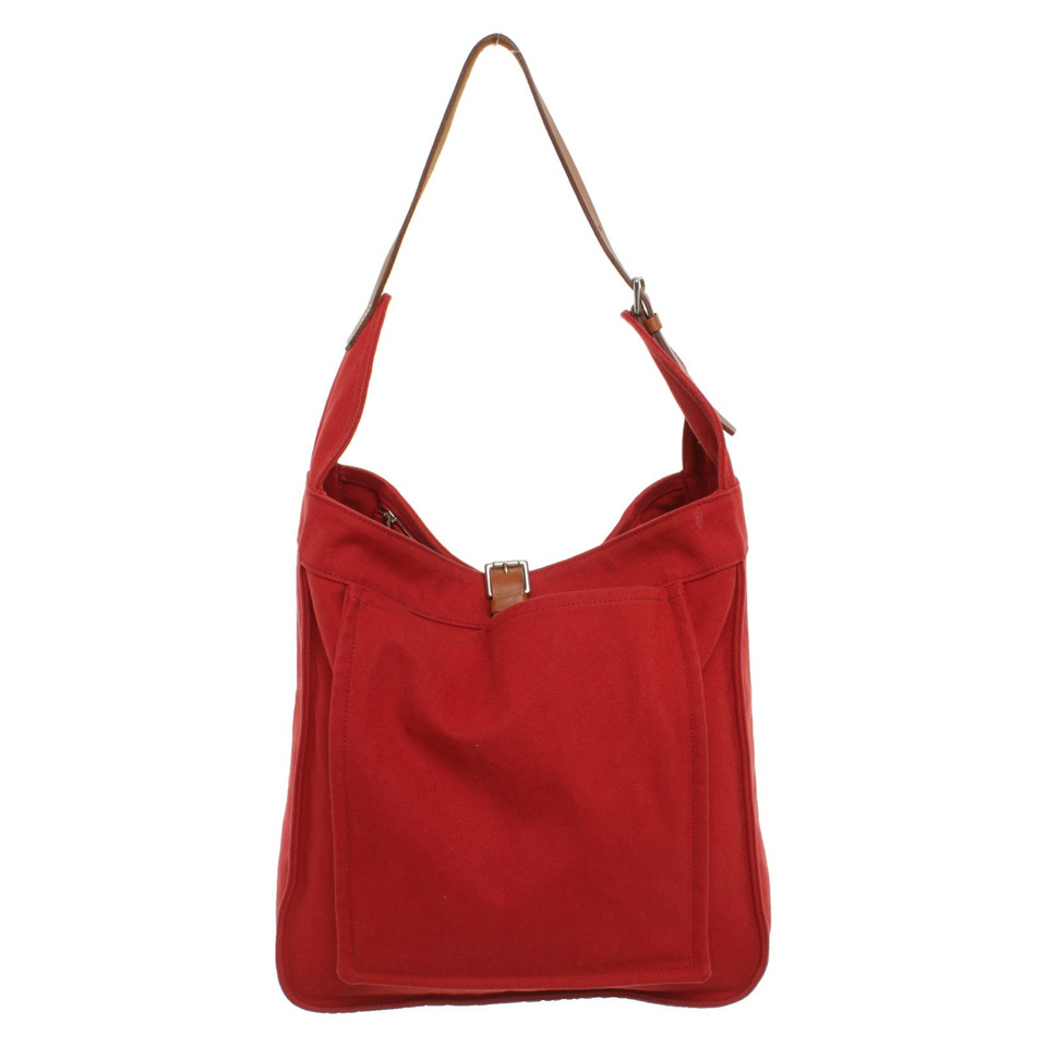Hermès Handtasche aus Canvas in Rot