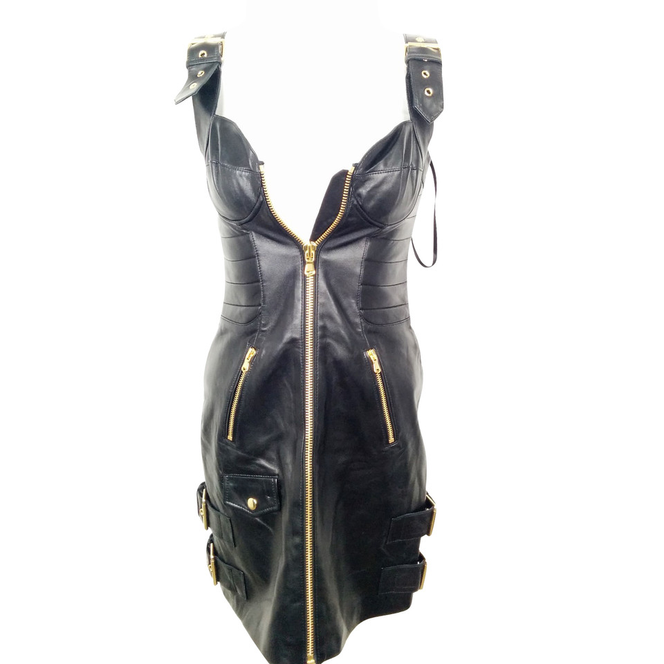 Moschino Kleid aus Leder in Schwarz