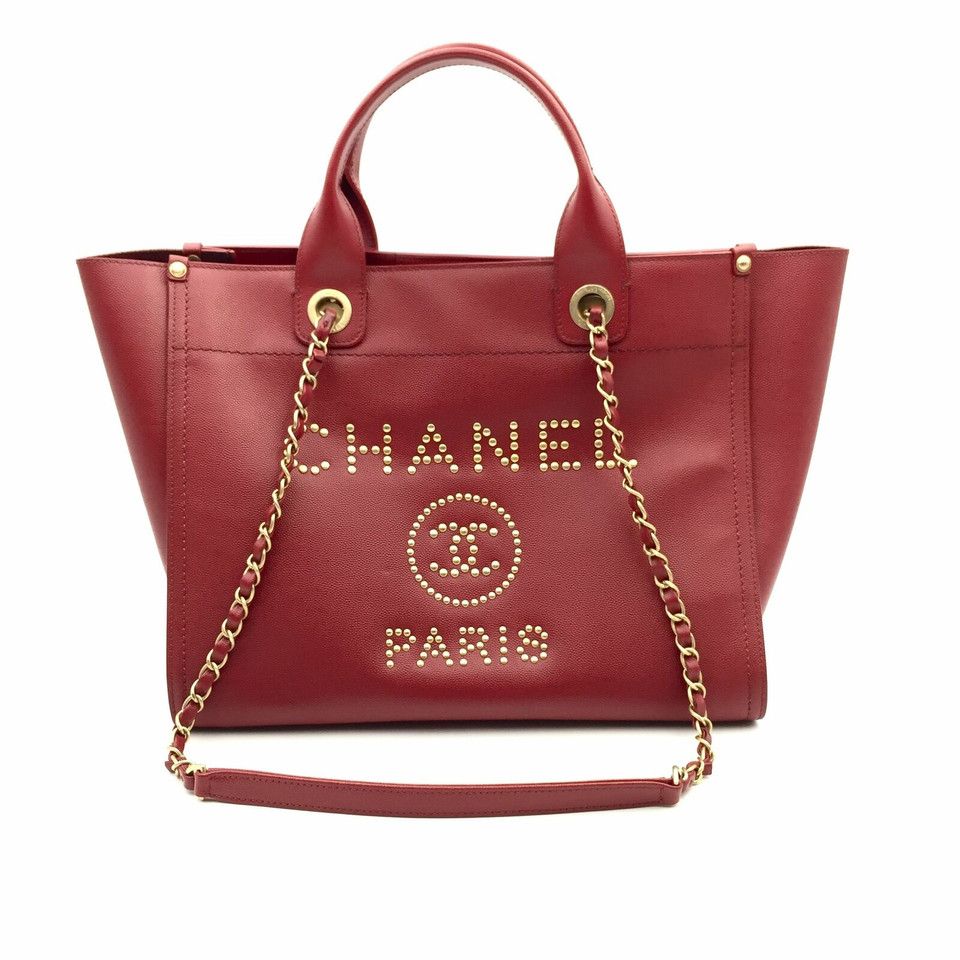 Chanel Deauville Small Tote Leather in Red
