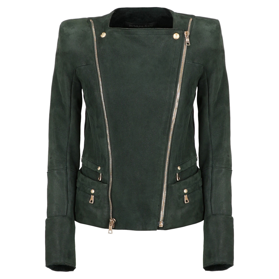 Balmain Jas/Mantel Leer in Groen