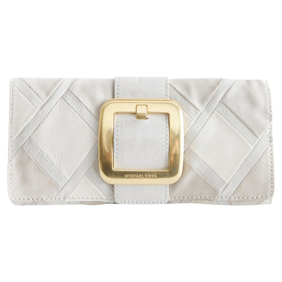 Michael Kors white clutch with golden buckle. 