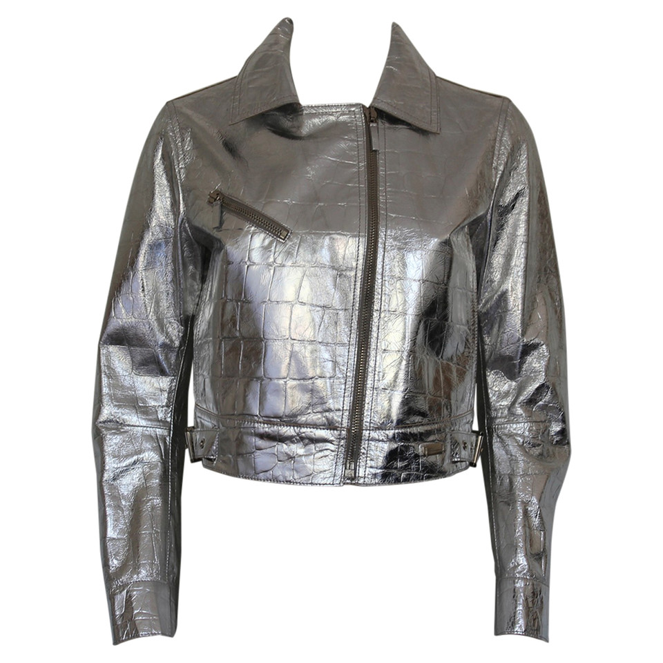 Blumarine Jacke/Mantel aus Leder in Silbern