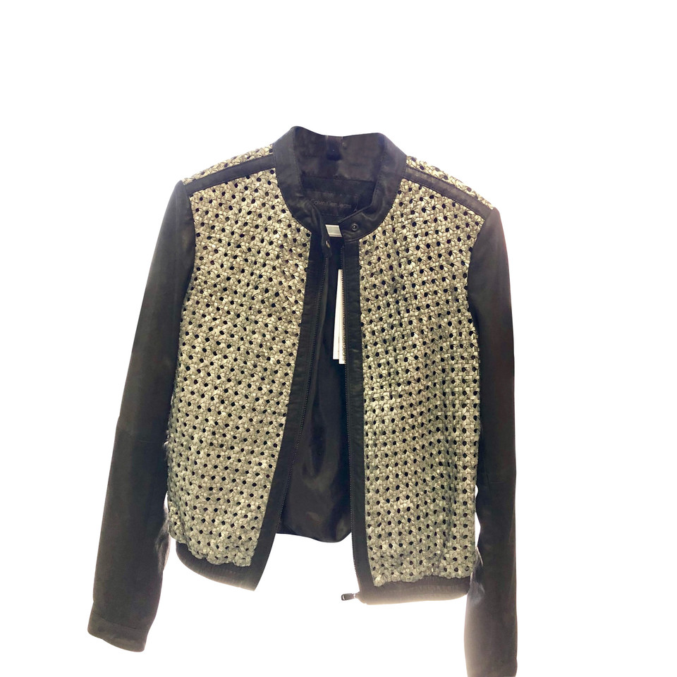 Calvin Klein Jacket/Coat Leather in Silvery