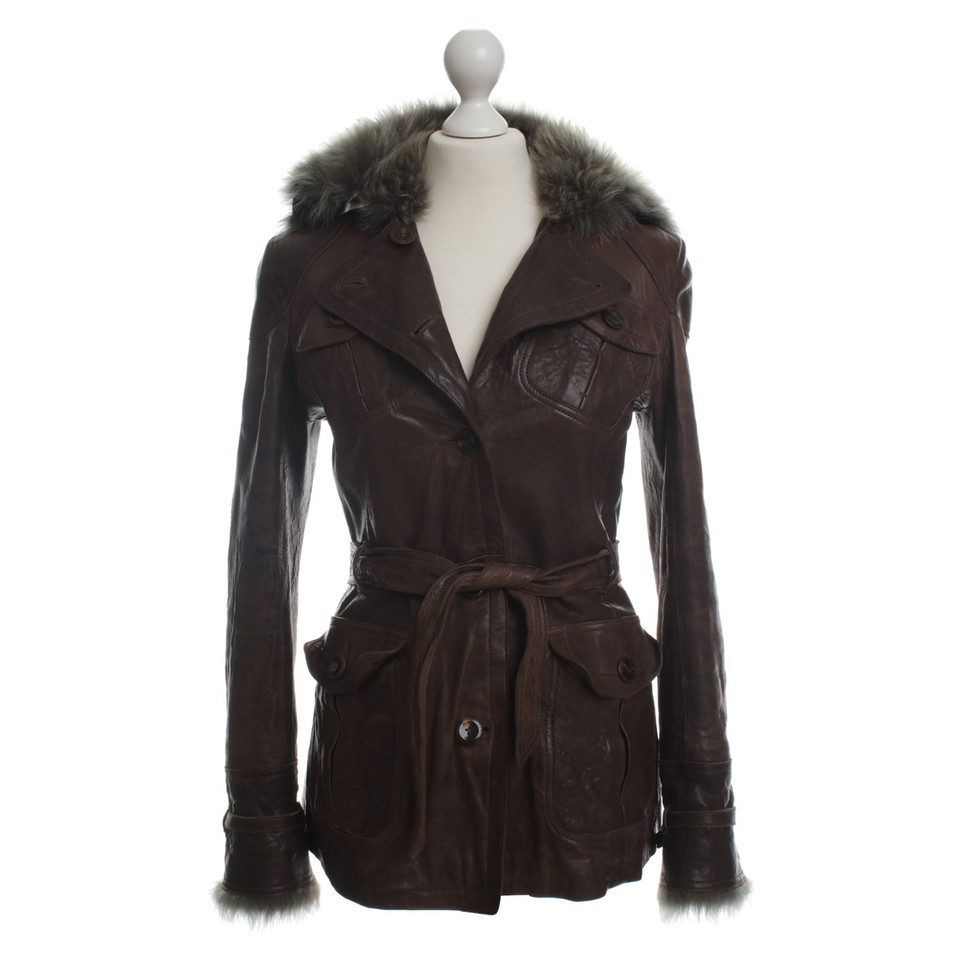 Karen Millen Leather jacket with faux fur trim