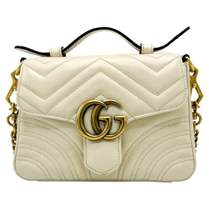 Gucci GG Marmont Top Handle Bag Leather in Cream