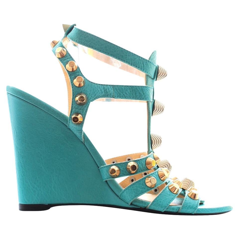Balenciaga Wedges Leather in Turquoise