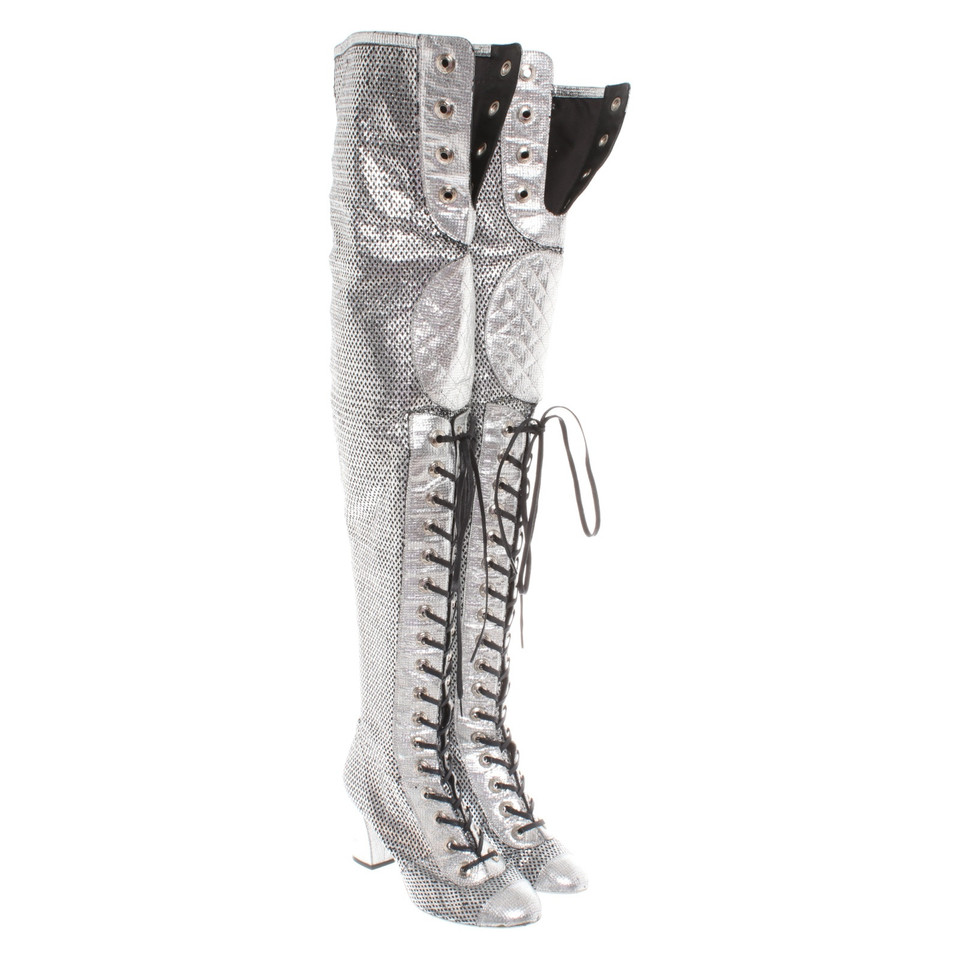 Chanel Boots Leather in Silvery