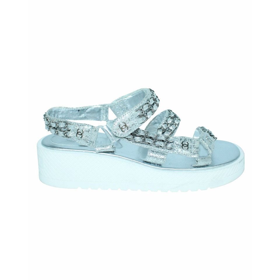 Chanel Sandals Leather in Silvery