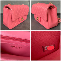 Chanel Classic Flap Bag Mini Rectangle Leer in Roze