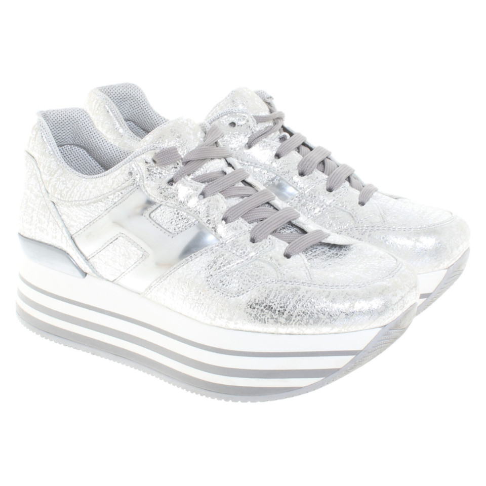 Hogan Trainers Leather in Silvery