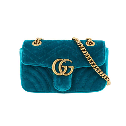 GUCCI Women's GG Marmont Velvet Shoulder Bag aus Wildleder in Blau