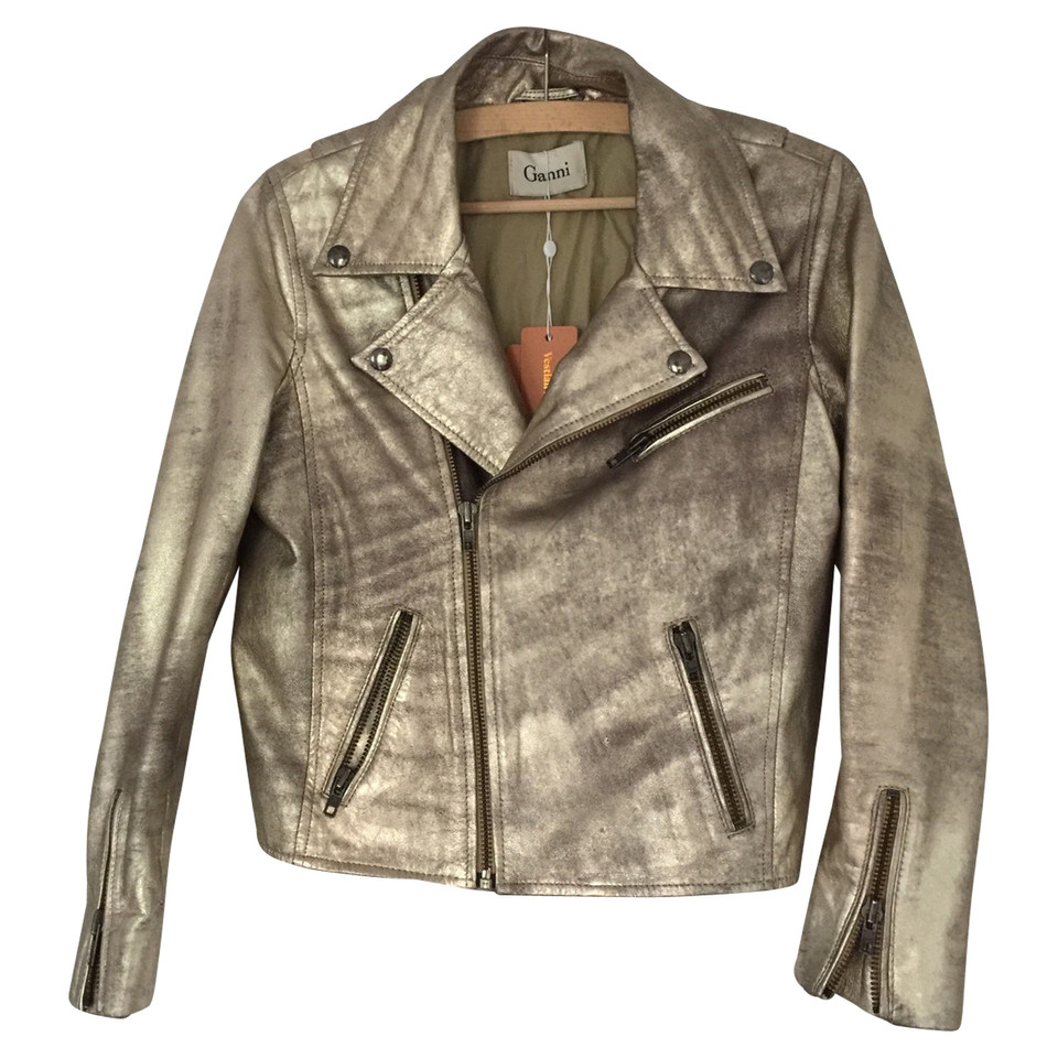 Ganni Jacket/Coat Leather in Gold