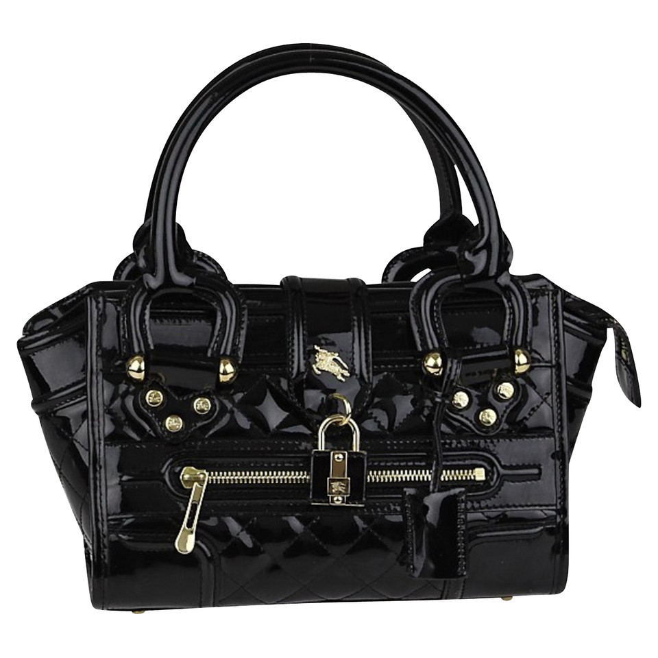 Burberry Manor Black Quilted Patent Leather Bag