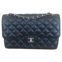 Chanel Classic Flap Bag Jumbo Leer in Zwart
