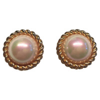 Christian Dior orecchini clip placcata oro con perle