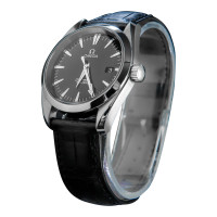 Omega Armbanduhr aus Leder in Schwarz