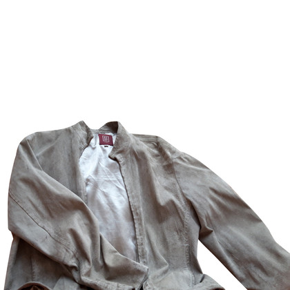 Stefanel Jacke/Mantel aus Leder in Grau