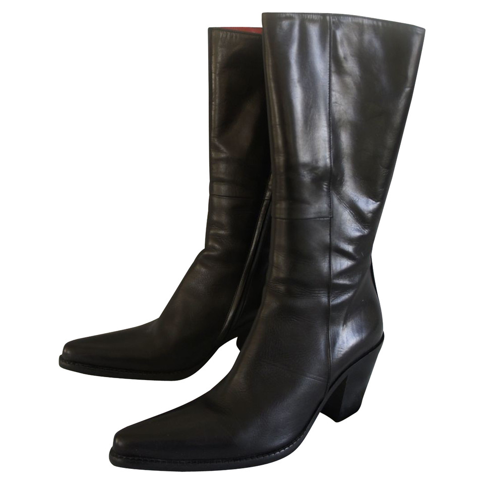 French Sole Boots Leather in Black