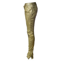 Balmain Pantalon de motard en cuir métallique doré