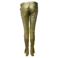 Balmain pantaloni da motociclista in pelle color oro metallizzato