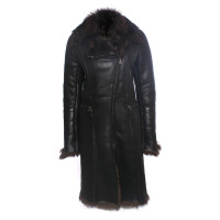 Vent Couvert Manteau de cuir d’agneau noir