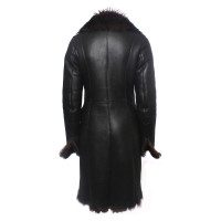 Vent Couvert Manteau de cuir d’agneau noir