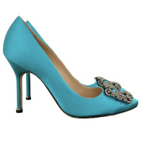 Manolo Blahnik Hangisi Leather in Turquoise